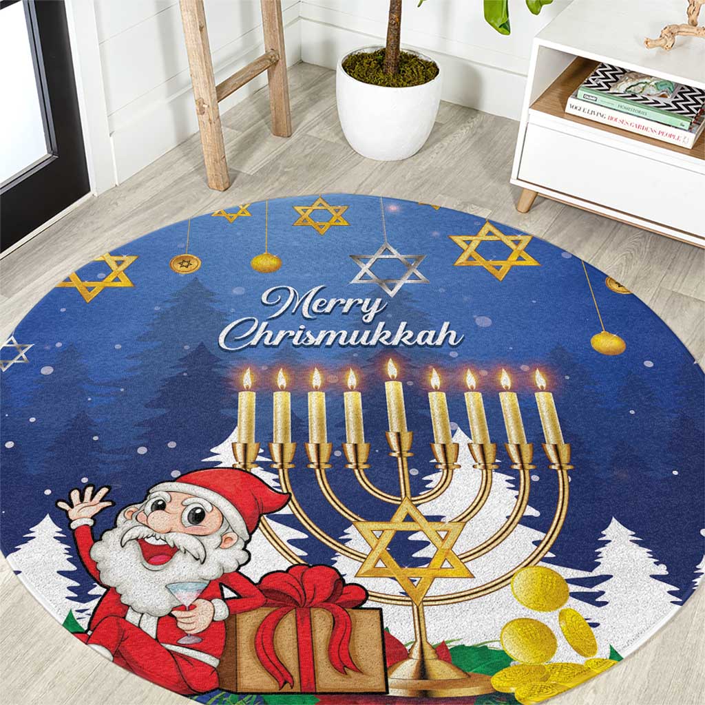 Merry Chrismukkah Round Carpet Hanukkah Memorah Mix Poinsettia