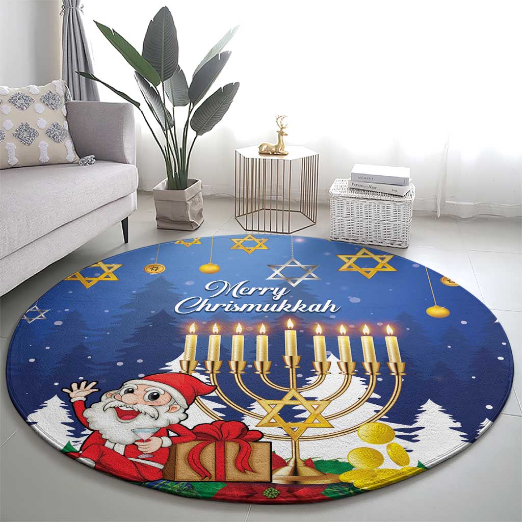 Merry Chrismukkah Round Carpet Hanukkah Memorah Mix Poinsettia