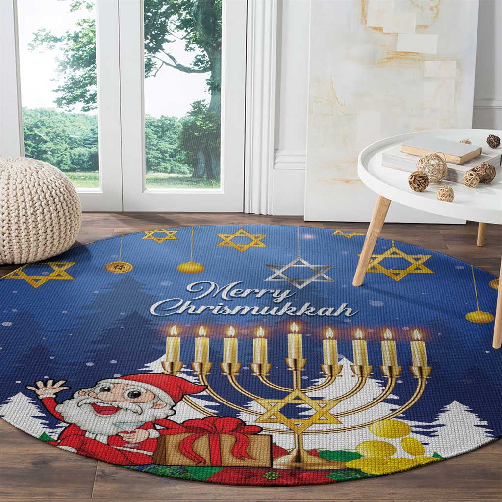 Merry Chrismukkah Round Carpet Hanukkah Memorah Mix Poinsettia