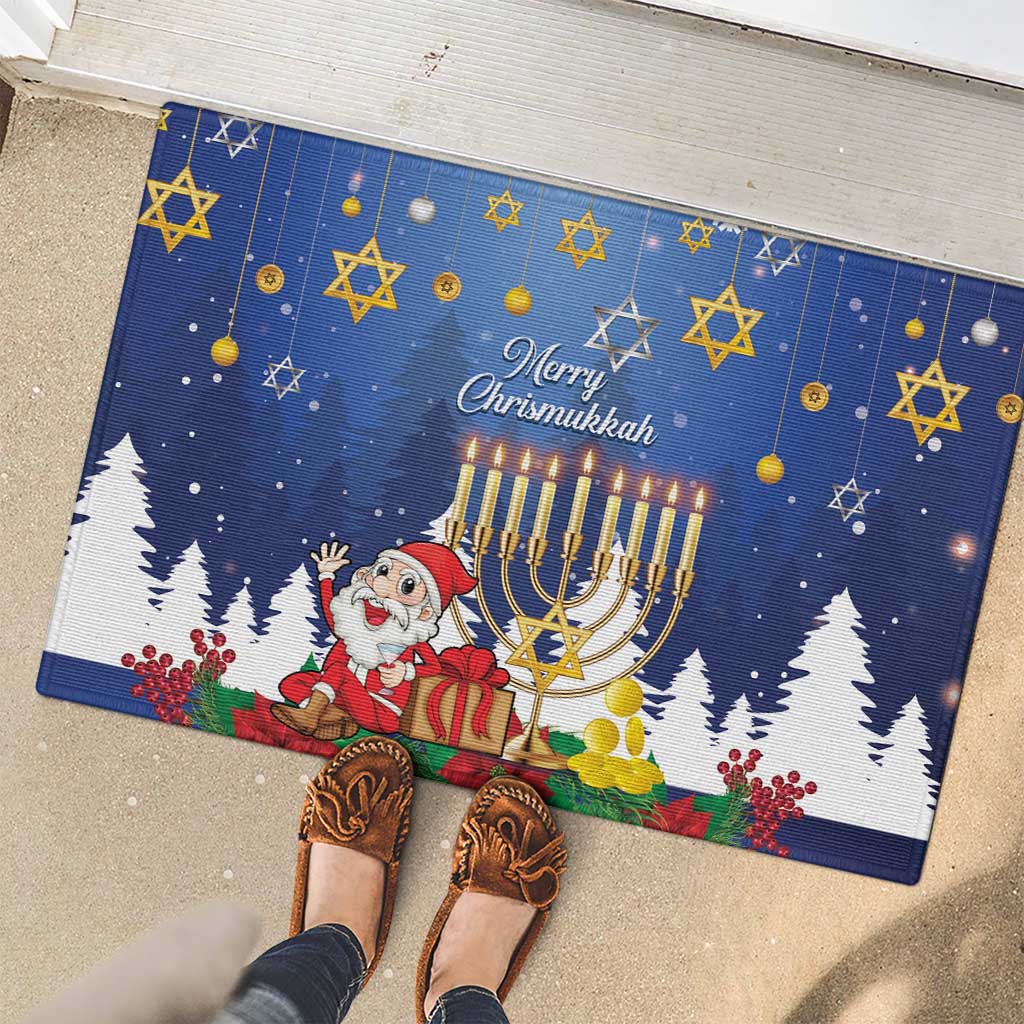 Merry Chrismukkah Rubber Doormat Hanukkah Memorah Mix Poinsettia - Wonder Print Shop