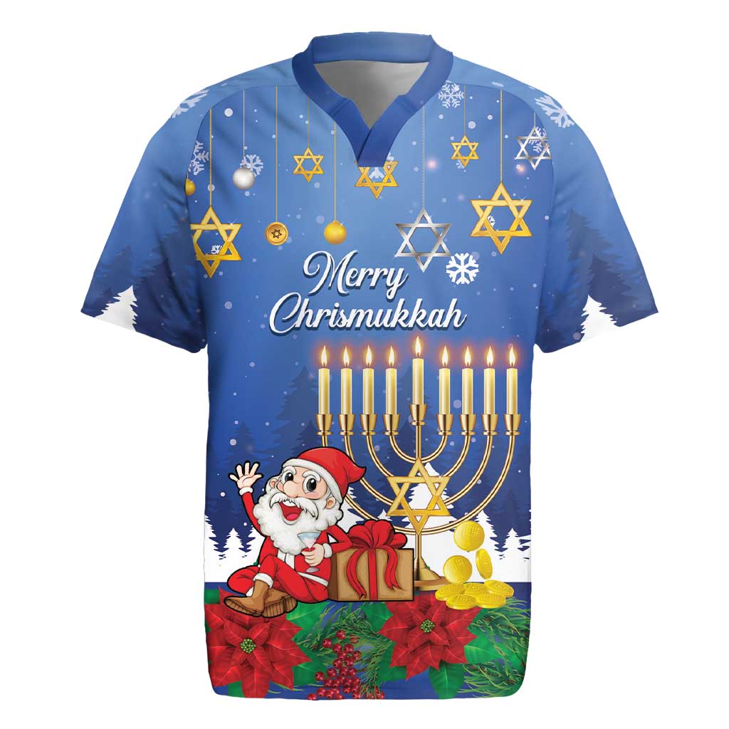 Personalised Merry Chrismukkah Rugby Jersey Hanukkah Memorah Mix Poinsettia - Wonder Print Shop