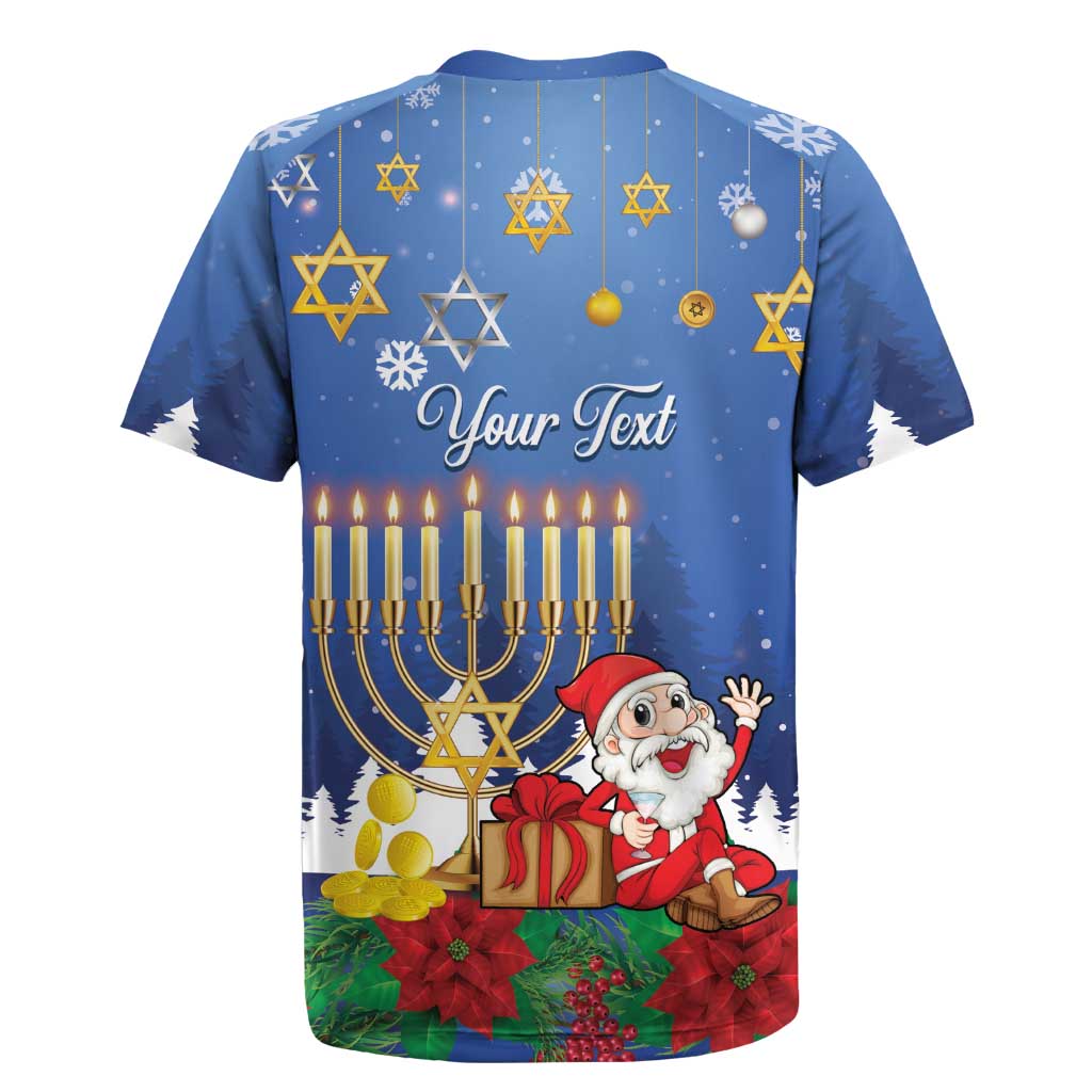 Personalised Merry Chrismukkah Rugby Jersey Hanukkah Memorah Mix Poinsettia - Wonder Print Shop