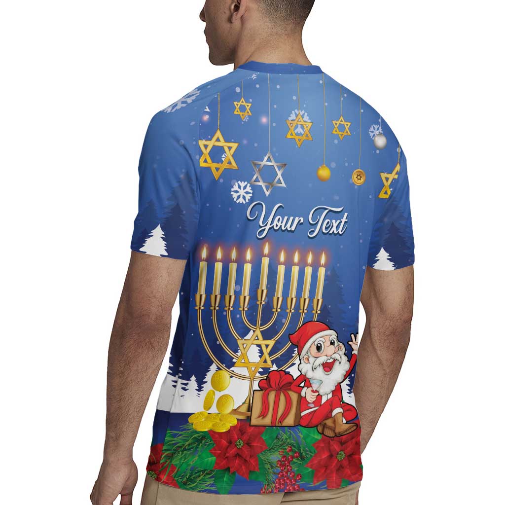 Personalised Merry Chrismukkah Rugby Jersey Hanukkah Memorah Mix Poinsettia - Wonder Print Shop
