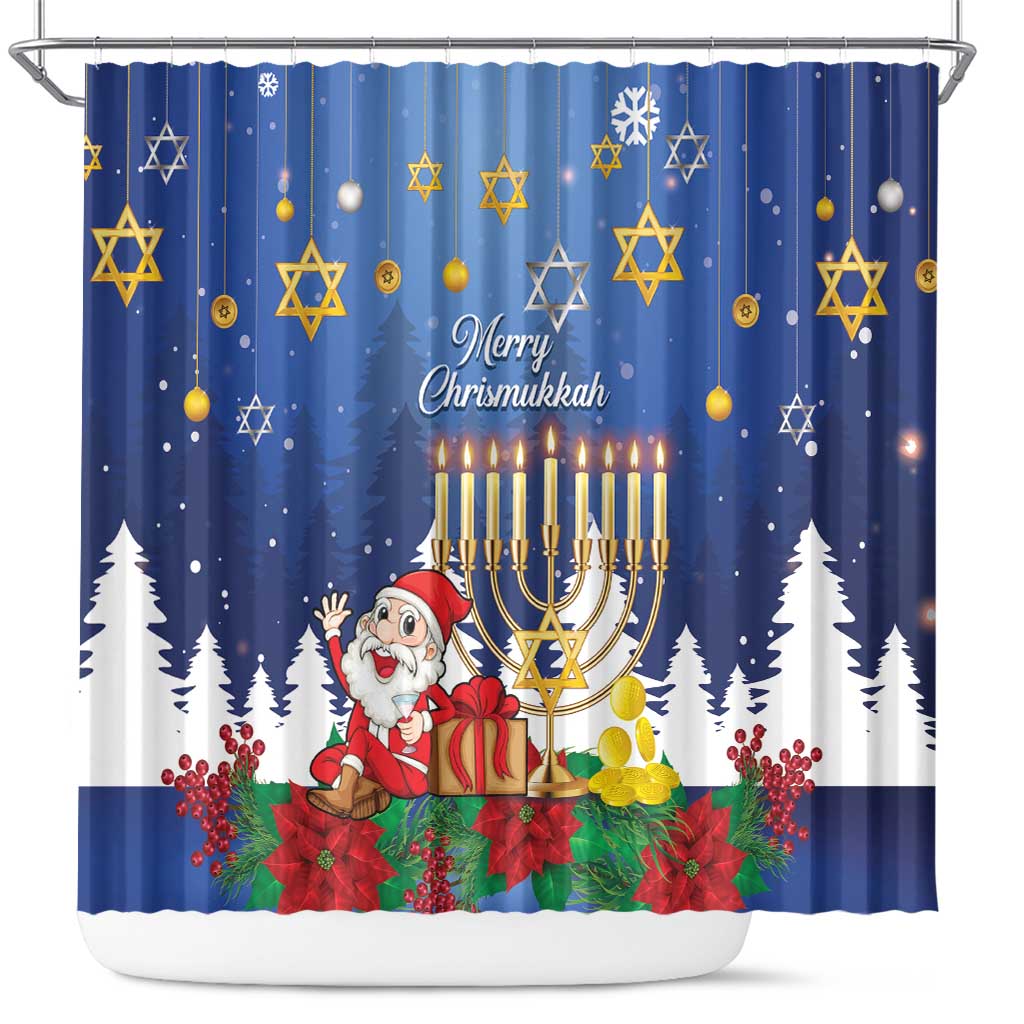 Merry Chrismukkah Shower Curtain Hanukkah Memorah Mix Poinsettia
