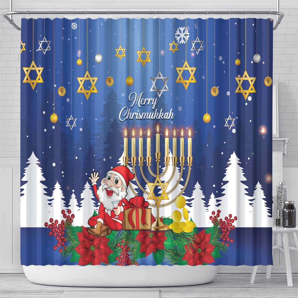 Merry Chrismukkah Shower Curtain Hanukkah Memorah Mix Poinsettia