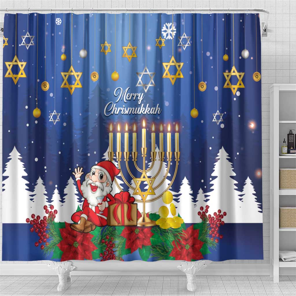 Merry Chrismukkah Shower Curtain Hanukkah Memorah Mix Poinsettia