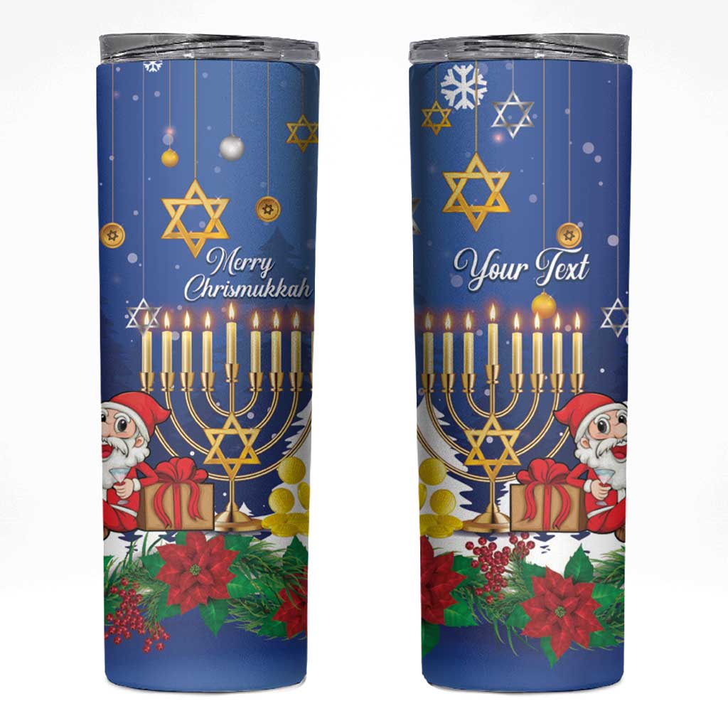 Personalised Merry Chrismukkah Skinny Tumbler Hanukkah Memorah Mix Poinsettia - Wonder Print Shop