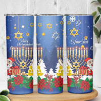 Personalised Merry Chrismukkah Skinny Tumbler Hanukkah Memorah Mix Poinsettia - Wonder Print Shop
