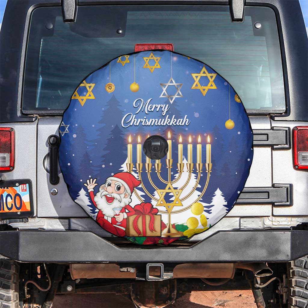 Merry Chrismukkah Spare Tire Cover Hanukkah Memorah Mix Poinsettia - Wonder Print Shop