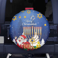 Merry Chrismukkah Spare Tire Cover Hanukkah Memorah Mix Poinsettia - Wonder Print Shop