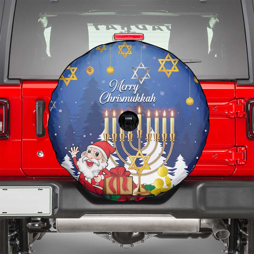 Merry Chrismukkah Spare Tire Cover Hanukkah Memorah Mix Poinsettia - Wonder Print Shop