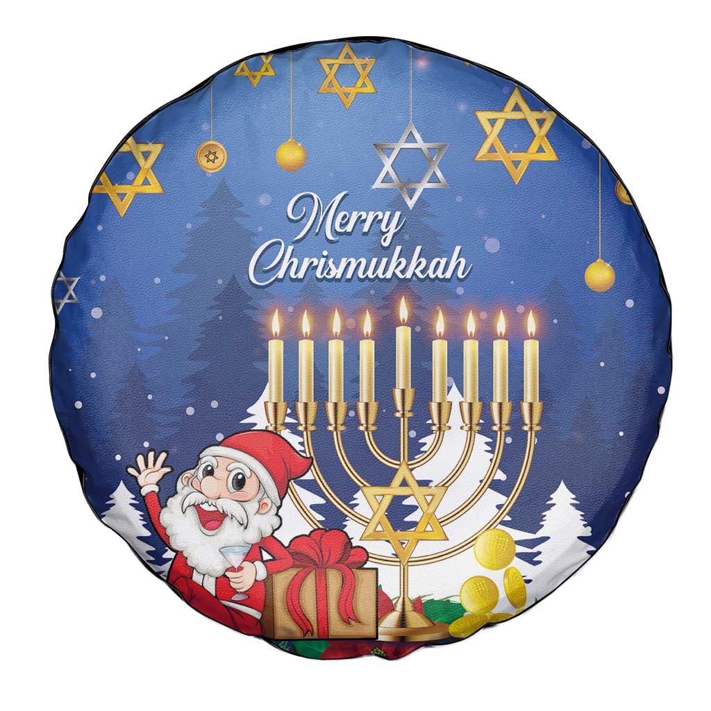 Merry Chrismukkah Spare Tire Cover Hanukkah Memorah Mix Poinsettia - Wonder Print Shop