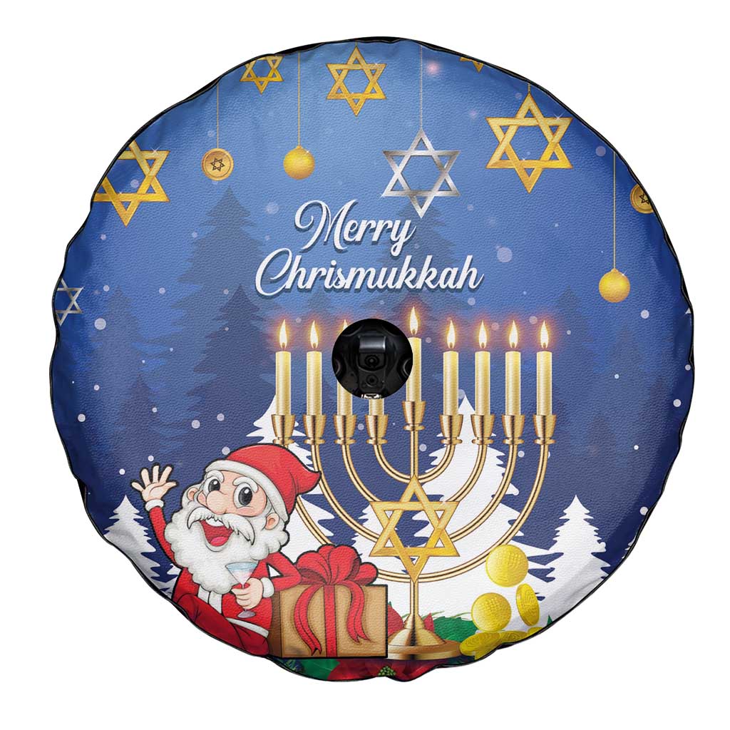 Merry Chrismukkah Spare Tire Cover Hanukkah Memorah Mix Poinsettia - Wonder Print Shop