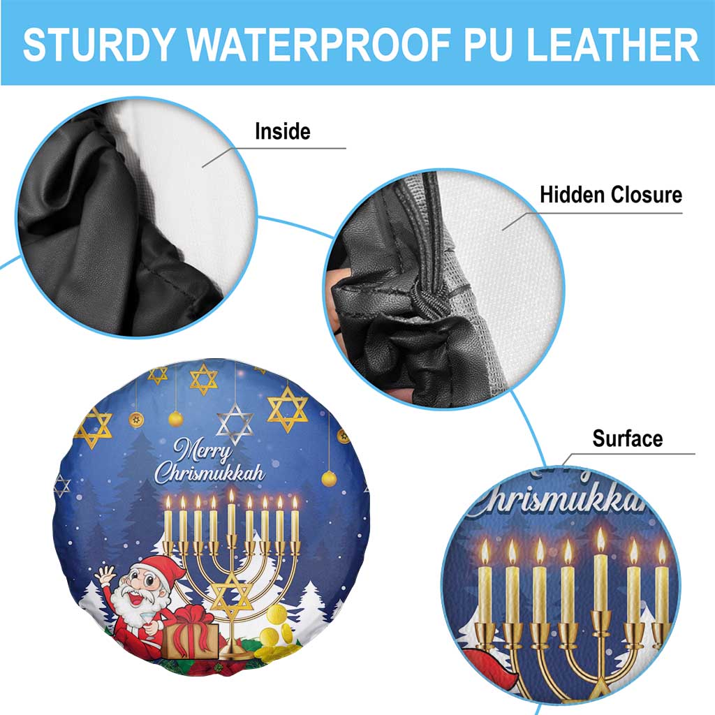 Merry Chrismukkah Spare Tire Cover Hanukkah Memorah Mix Poinsettia - Wonder Print Shop