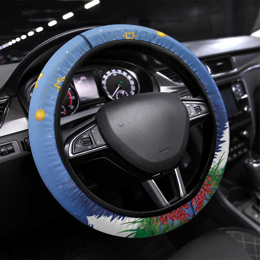 Merry Chrismukkah Steering Wheel Cover Hanukkah Memorah Mix Poinsettia - Wonder Print Shop