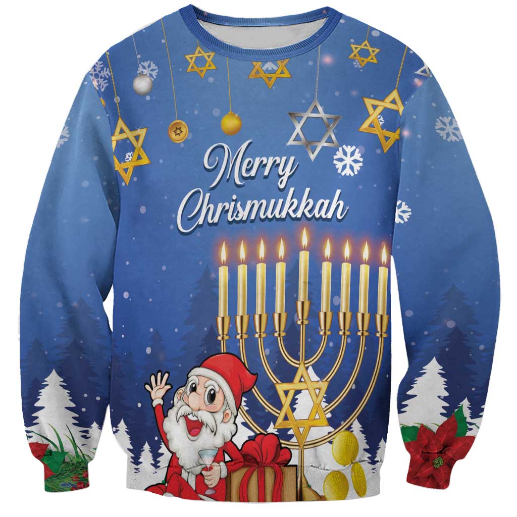 Personalised Merry Chrismukkah Sweatshirt Hanukkah Memorah Mix Poinsettia - Wonder Print Shop