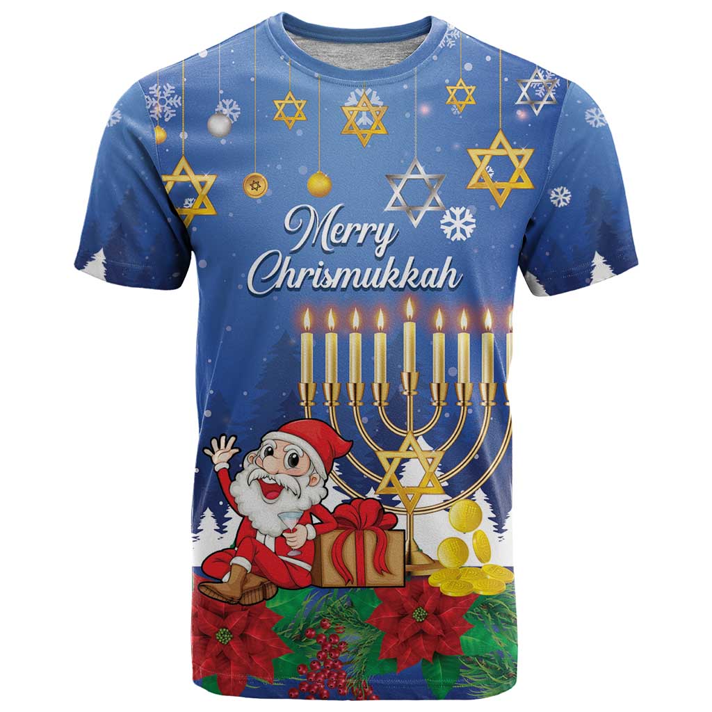 Personalised Merry Chrismukkah T Shirt Hanukkah Memorah Mix Poinsettia - Wonder Print Shop