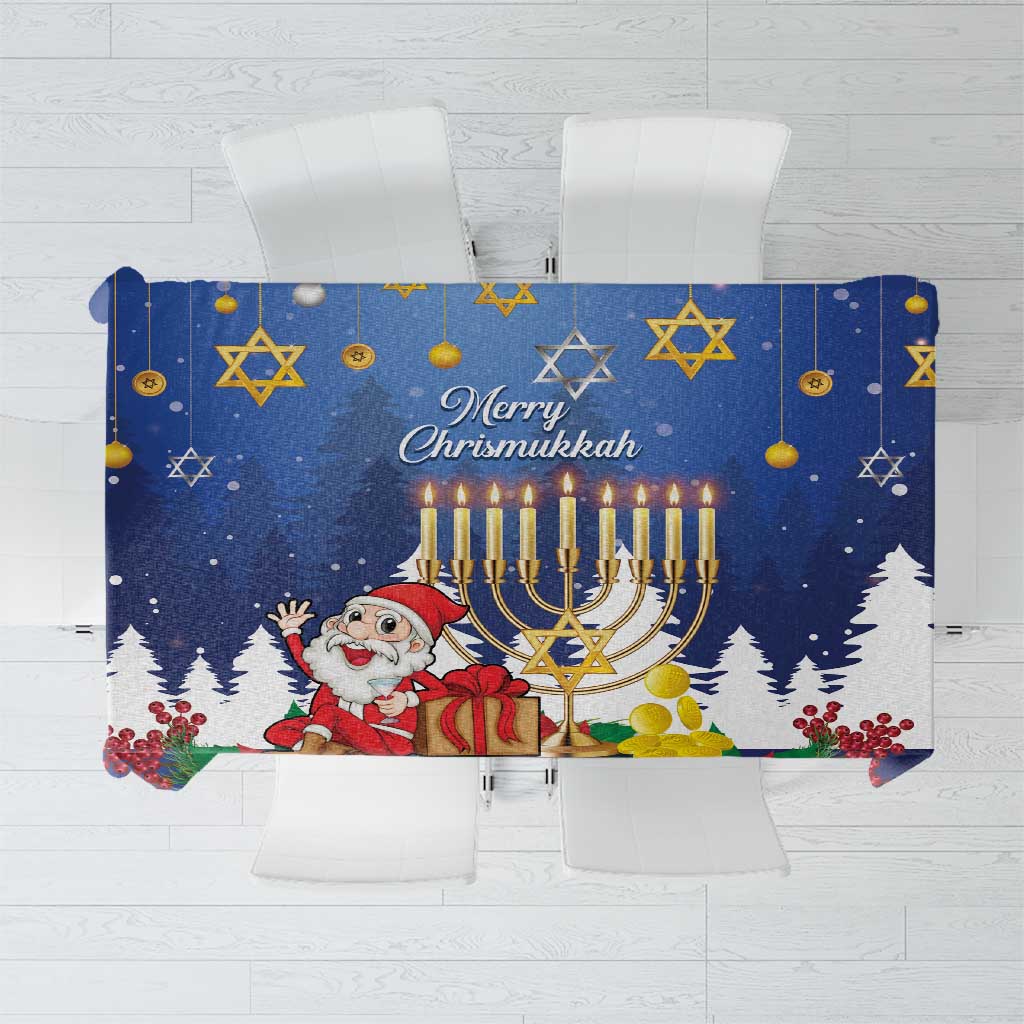 Merry Chrismukkah Tablecloth Hanukkah Memorah Mix Poinsettia - Wonder Print Shop