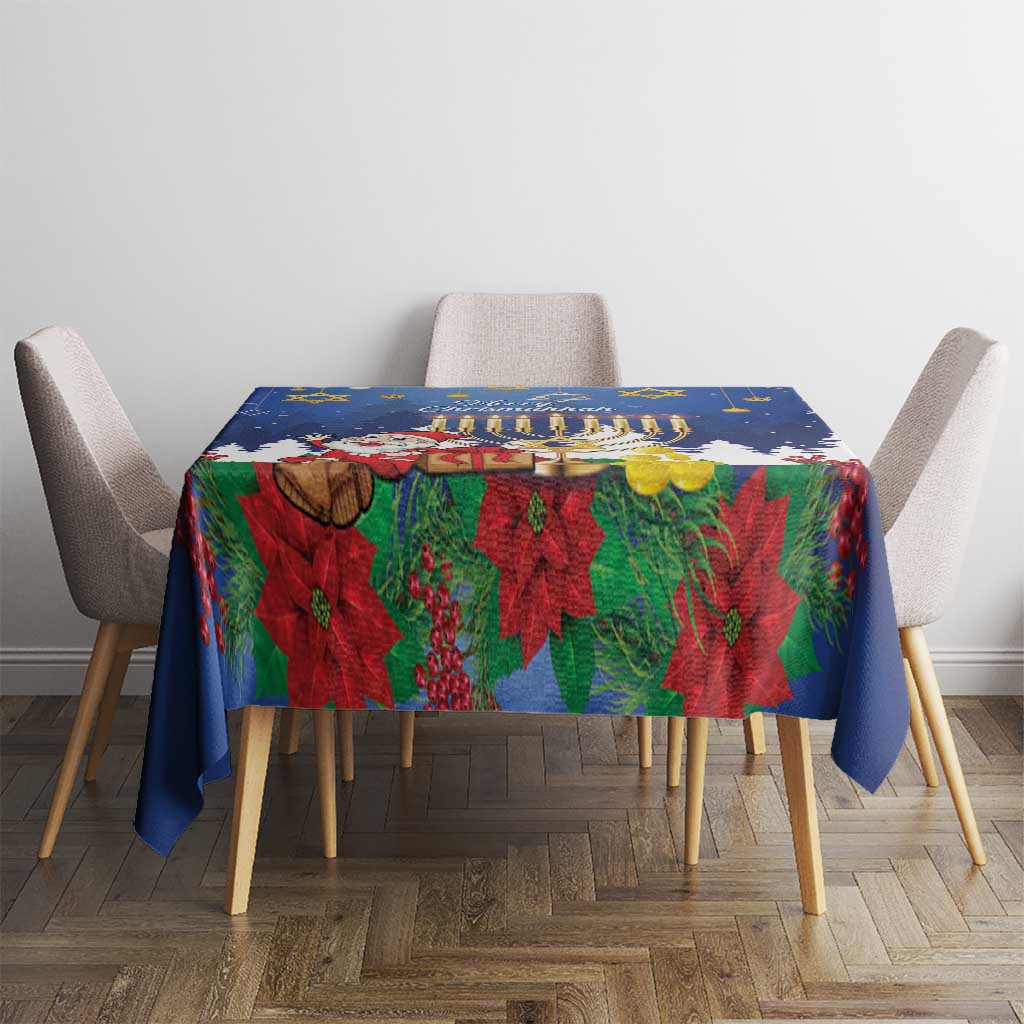 Merry Chrismukkah Tablecloth Hanukkah Memorah Mix Poinsettia - Wonder Print Shop