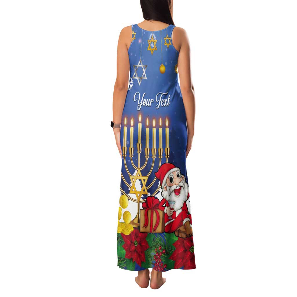 Personalised Merry Chrismukkah Tank Maxi Dress Hanukkah Memorah Mix Poinsettia - Wonder Print Shop