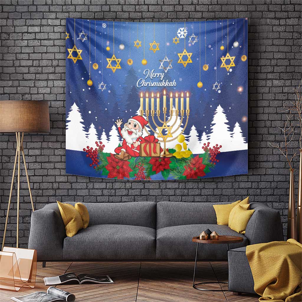 Merry Chrismukkah Tapestry Hanukkah Memorah Mix Poinsettia - Wonder Print Shop