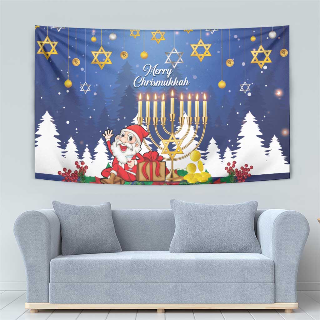 Merry Chrismukkah Tapestry Hanukkah Memorah Mix Poinsettia - Wonder Print Shop
