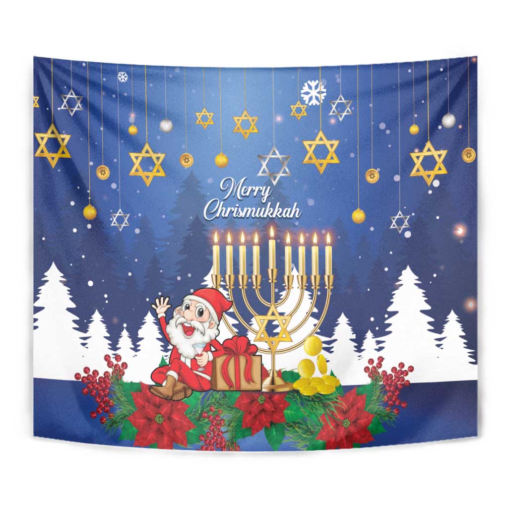 Merry Chrismukkah Tapestry Hanukkah Memorah Mix Poinsettia - Wonder Print Shop