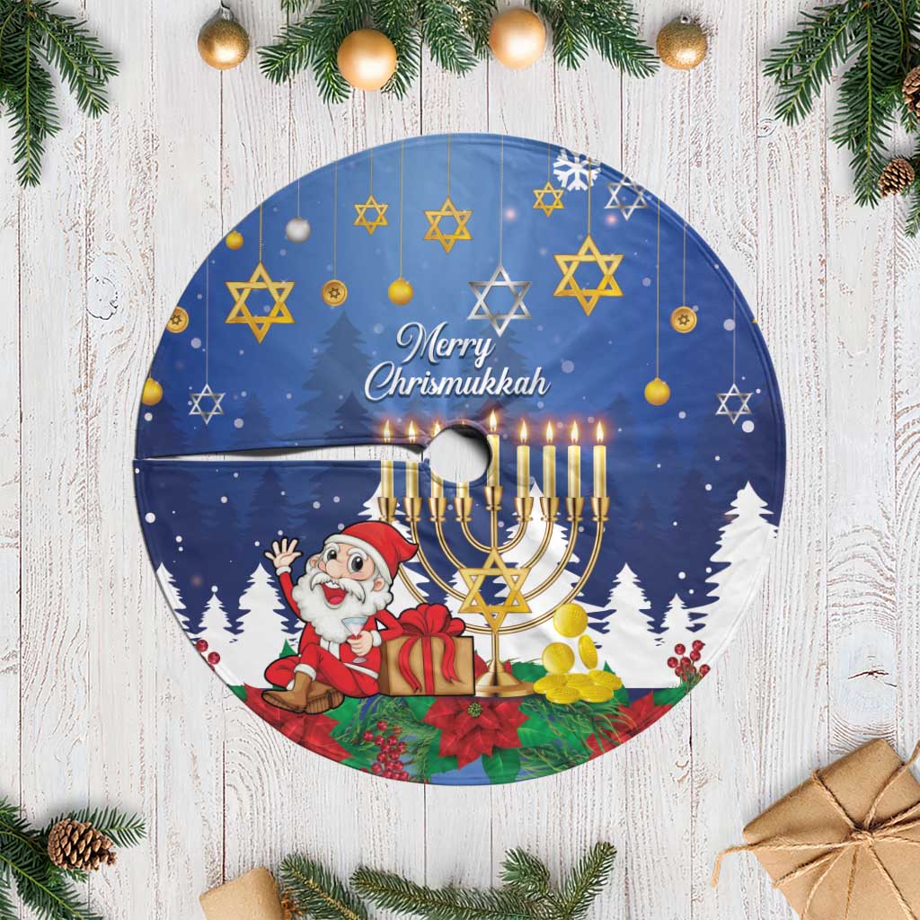 Personalised Merry Chrismukkah Tree Skirt Hanukkah Memorah Mix Poinsettia - Wonder Print Shop