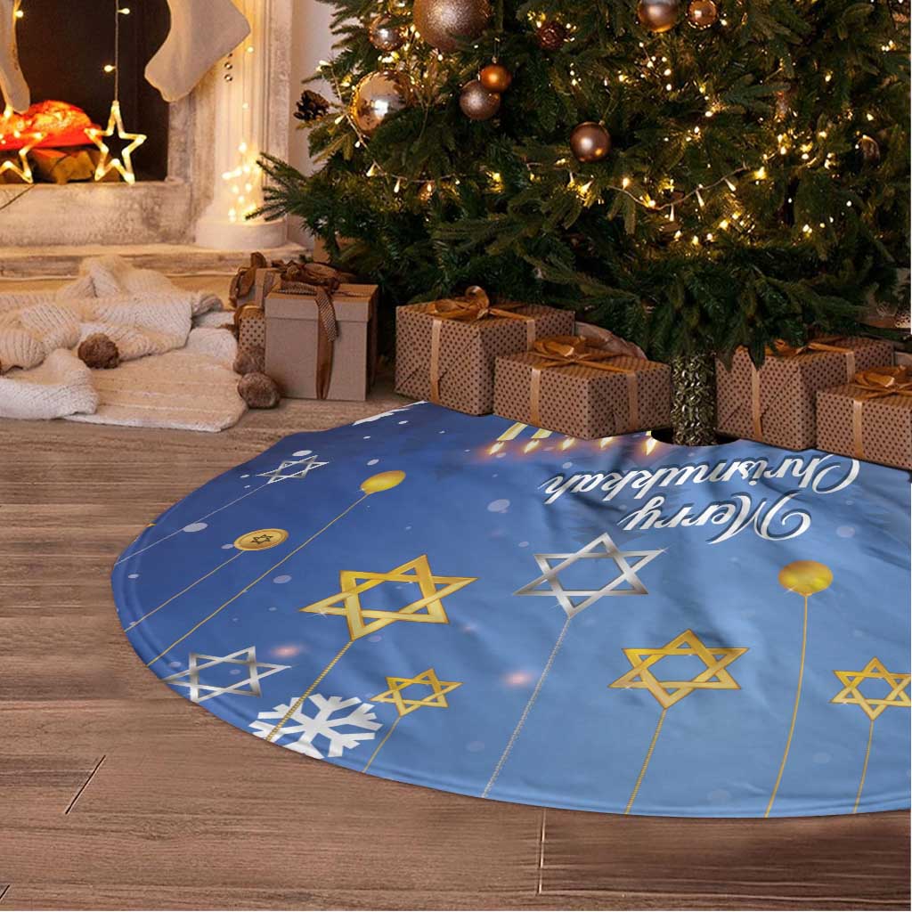 Personalised Merry Chrismukkah Tree Skirt Hanukkah Memorah Mix Poinsettia - Wonder Print Shop