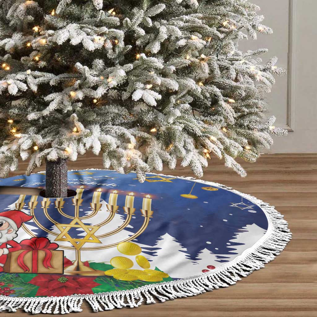 Personalised Merry Chrismukkah Tree Skirt Hanukkah Memorah Mix Poinsettia - Wonder Print Shop