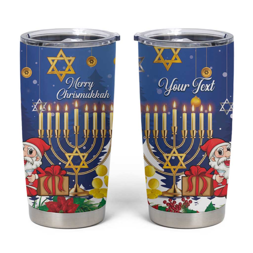 Personalised Merry Chrismukkah Tumbler Cup Hanukkah Memorah Mix Poinsettia - Wonder Print Shop