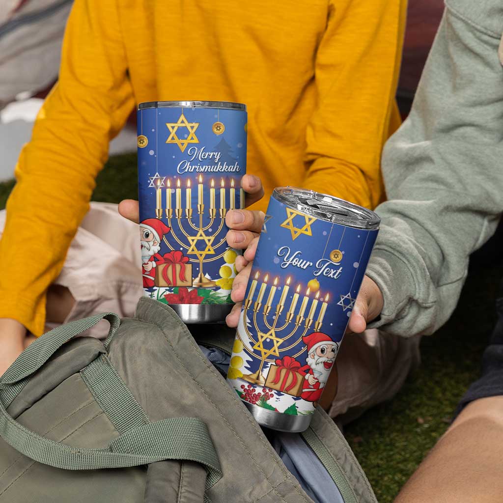 Personalised Merry Chrismukkah Tumbler Cup Hanukkah Memorah Mix Poinsettia - Wonder Print Shop