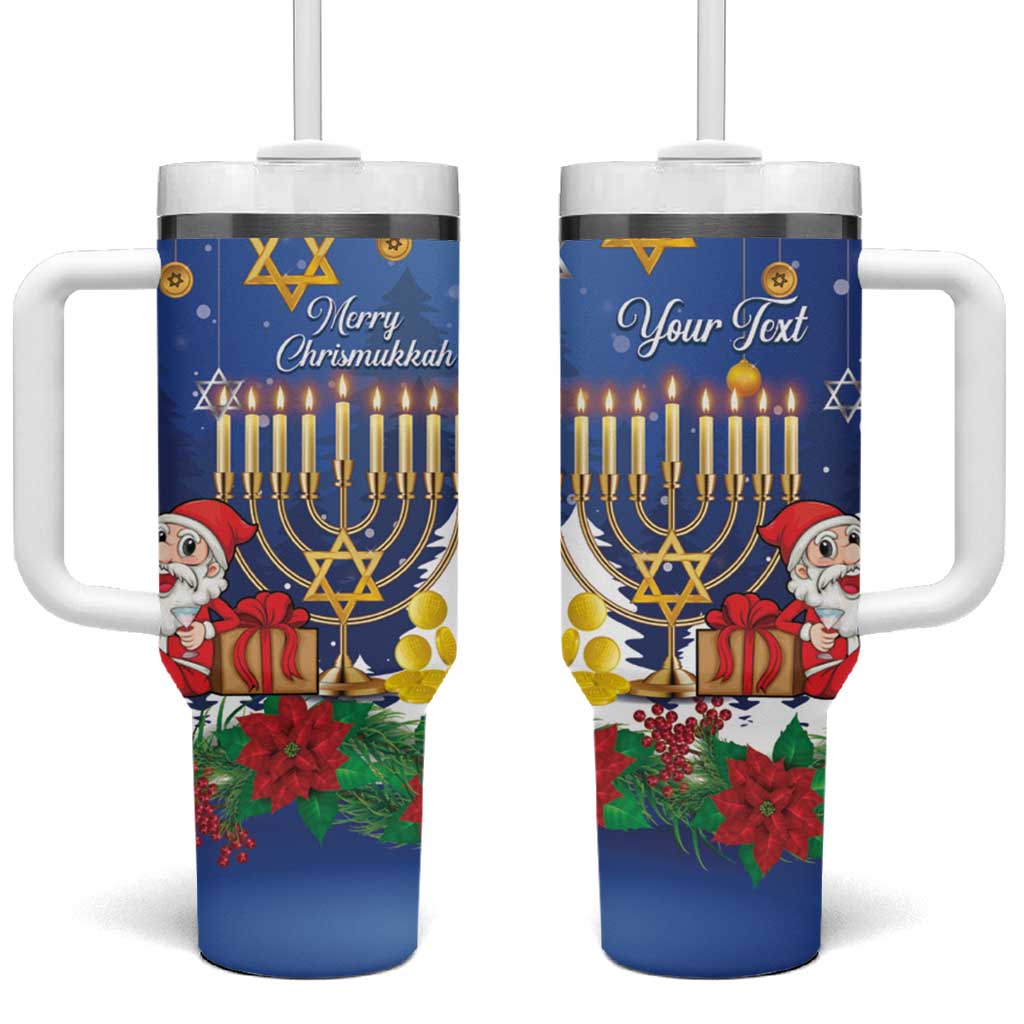 Personalised Merry Chrismukkah Tumbler With Handle Hanukkah Memorah Mix Poinsettia - Wonder Print Shop