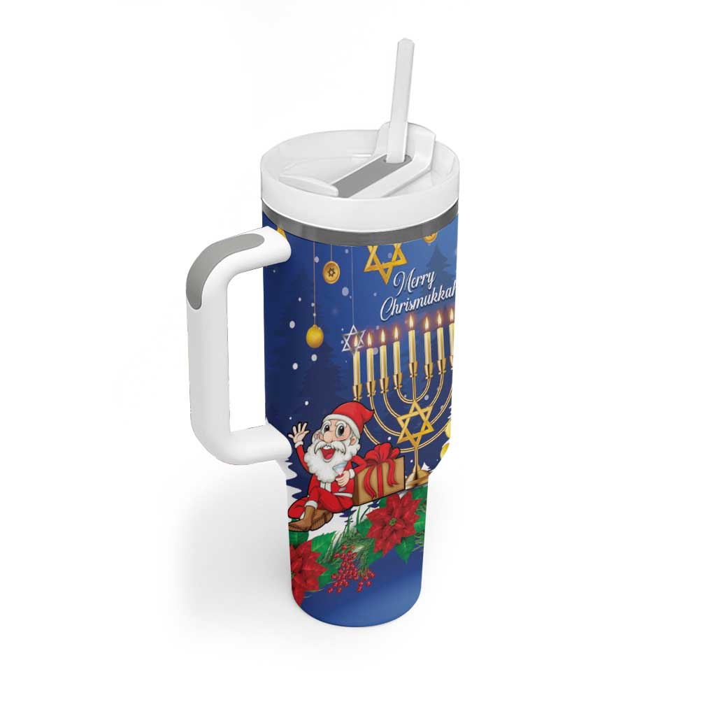 Personalised Merry Chrismukkah Tumbler With Handle Hanukkah Memorah Mix Poinsettia - Wonder Print Shop