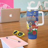 Personalised Merry Chrismukkah Tumbler With Handle Hanukkah Memorah Mix Poinsettia - Wonder Print Shop