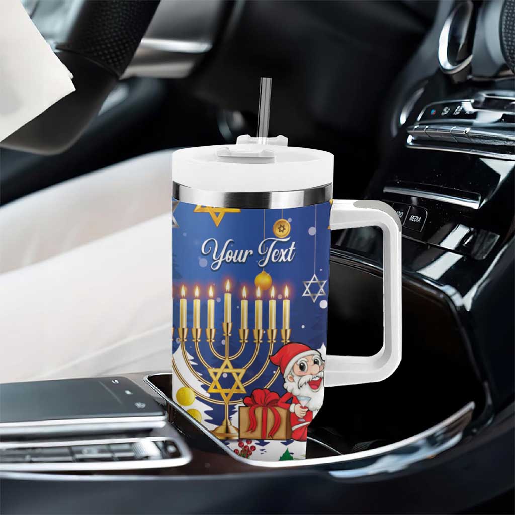 Personalised Merry Chrismukkah Tumbler With Handle Hanukkah Memorah Mix Poinsettia - Wonder Print Shop