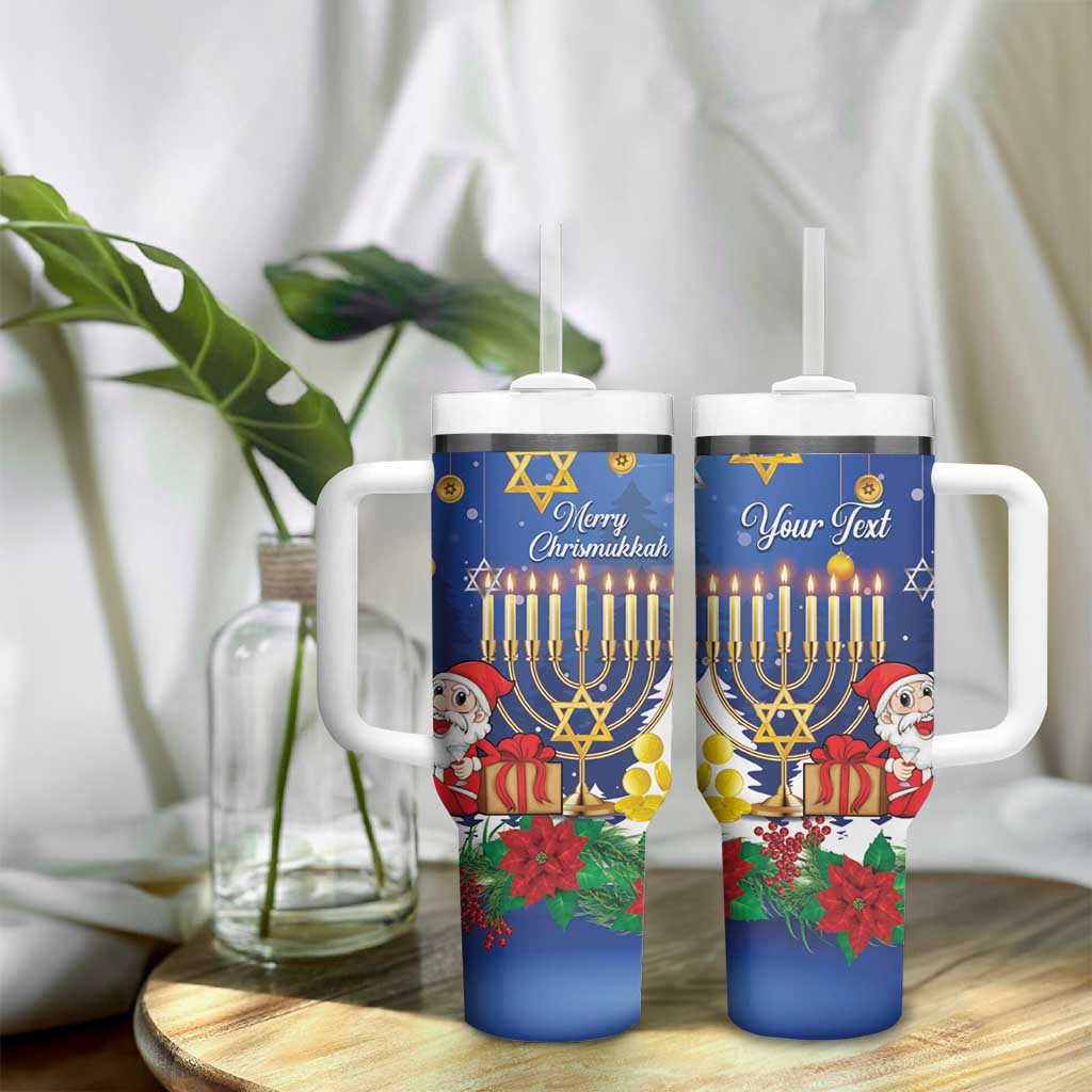 Personalised Merry Chrismukkah Tumbler With Handle Hanukkah Memorah Mix Poinsettia - Wonder Print Shop
