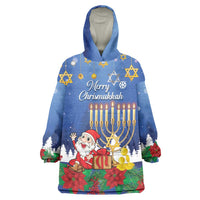 Personalised Merry Chrismukkah Wearable Blanket Hoodie Hanukkah Memorah Mix Poinsettia - Wonder Print Shop