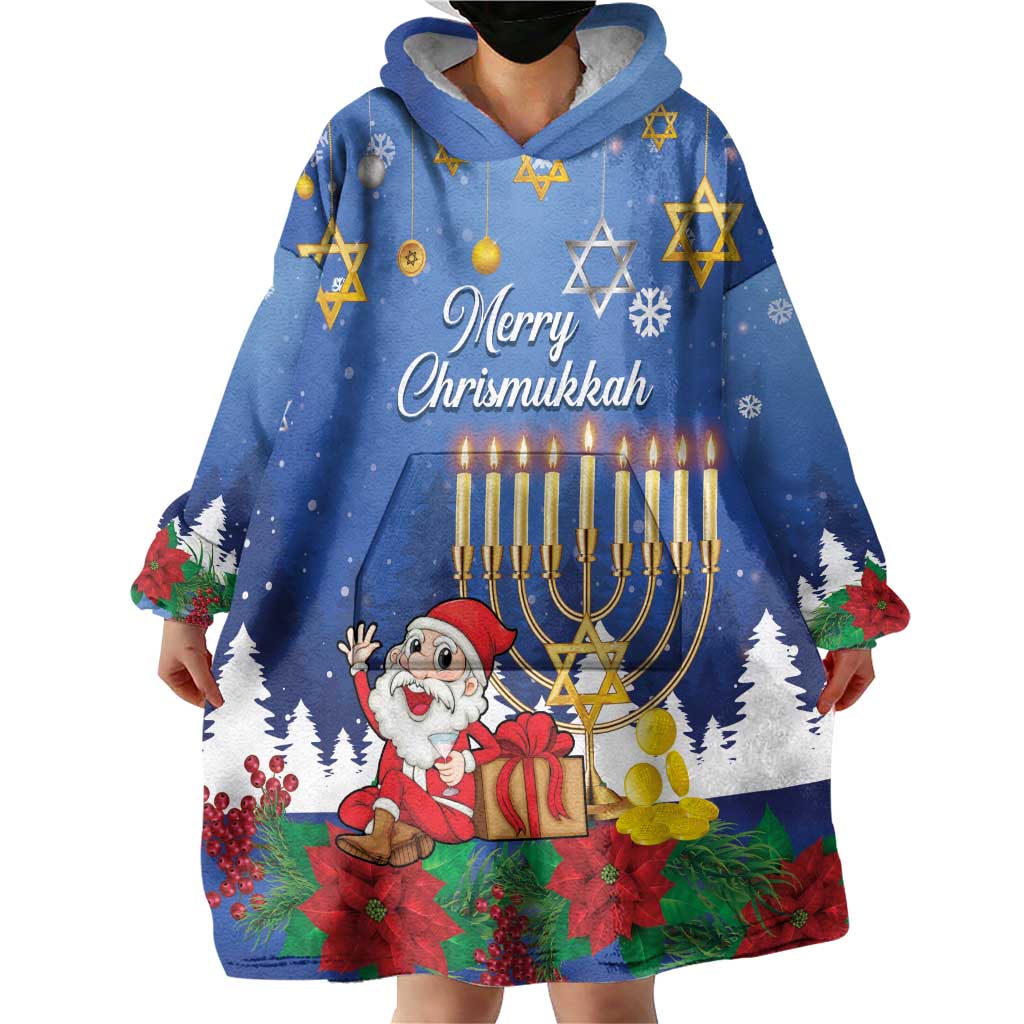 Personalised Merry Chrismukkah Wearable Blanket Hoodie Hanukkah Memorah Mix Poinsettia - Wonder Print Shop