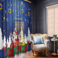 Merry Chrismukkah Window Curtain Hanukkah Memorah Mix Poinsettia - Wonder Print Shop