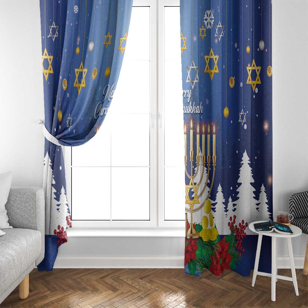 Merry Chrismukkah Window Curtain Hanukkah Memorah Mix Poinsettia - Wonder Print Shop