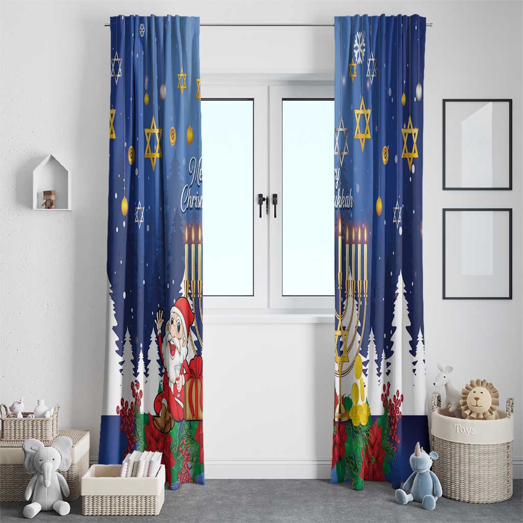 Merry Chrismukkah Window Curtain Hanukkah Memorah Mix Poinsettia - Wonder Print Shop