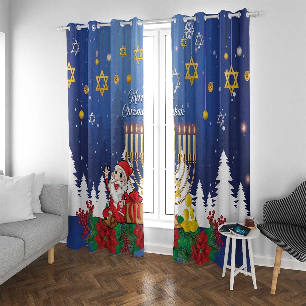 Merry Chrismukkah Window Curtain Hanukkah Memorah Mix Poinsettia - Wonder Print Shop