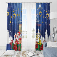 Merry Chrismukkah Window Curtain Hanukkah Memorah Mix Poinsettia - Wonder Print Shop