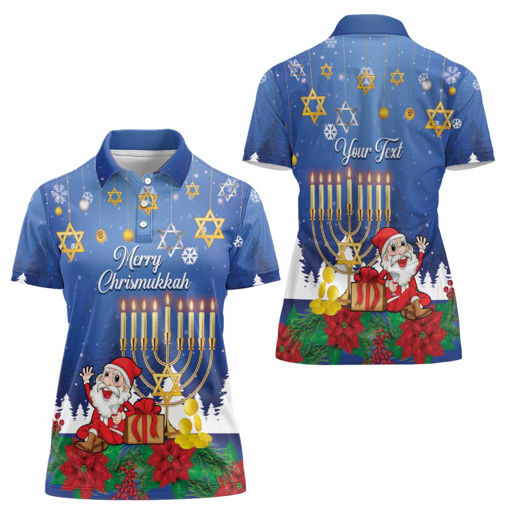 Personalised Merry Chrismukkah Women Polo Shirt Hanukkah Memorah Mix Poinsettia - Wonder Print Shop