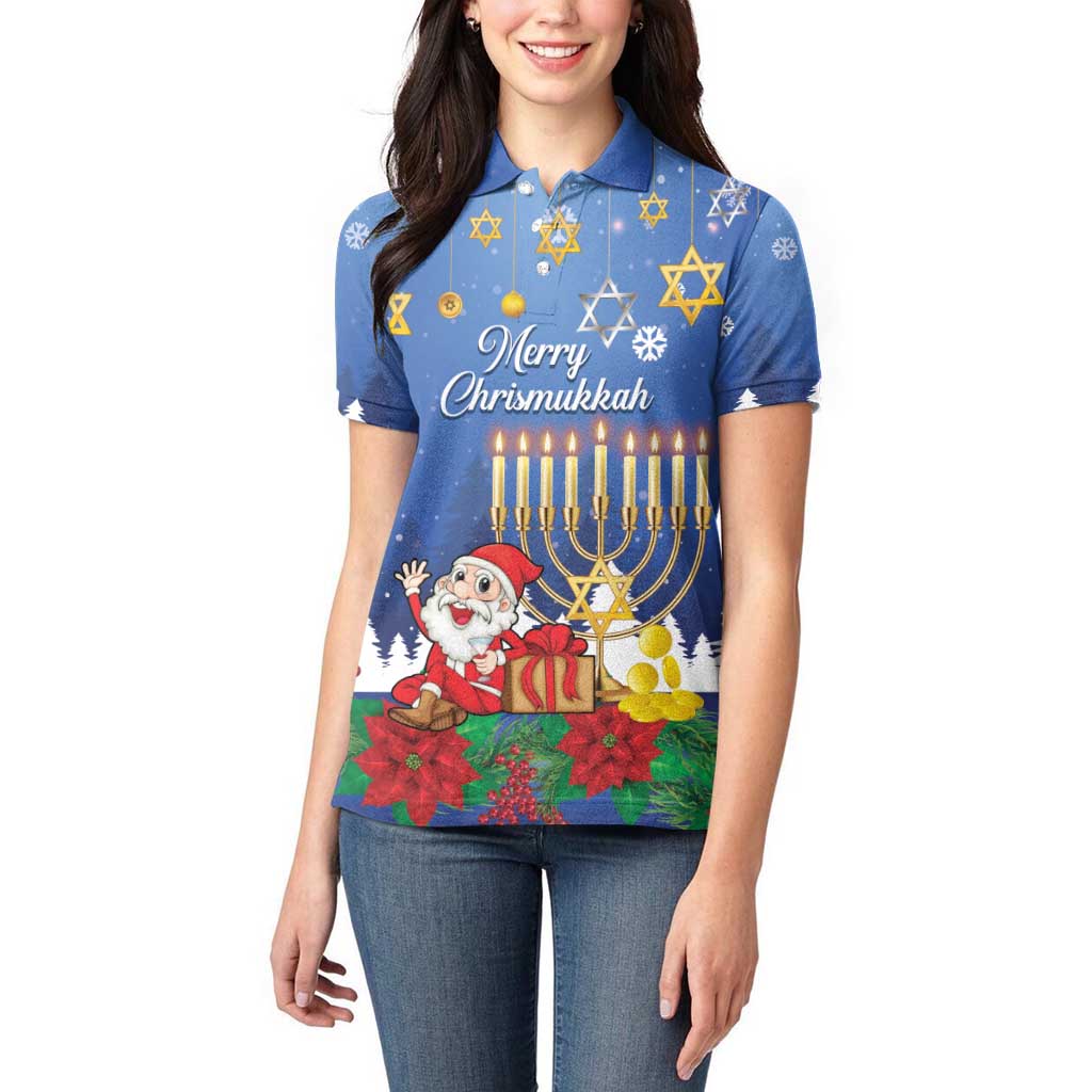 Personalised Merry Chrismukkah Women Polo Shirt Hanukkah Memorah Mix Poinsettia - Wonder Print Shop