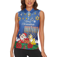 Personalised Merry Chrismukkah Women Sleeveless Polo Shirt Hanukkah Memorah Mix Poinsettia - Wonder Print Shop