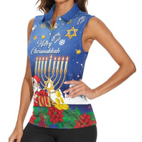 Personalised Merry Chrismukkah Women Sleeveless Polo Shirt Hanukkah Memorah Mix Poinsettia - Wonder Print Shop