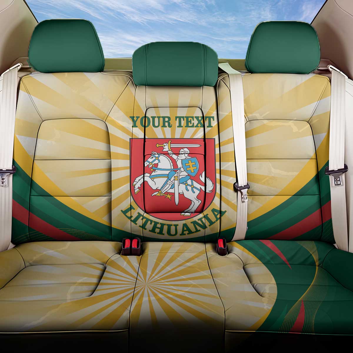Personalised Lithuania Independence Day Back Car Seat Cover Coat Of Arms Proud - Wonder Print Shop