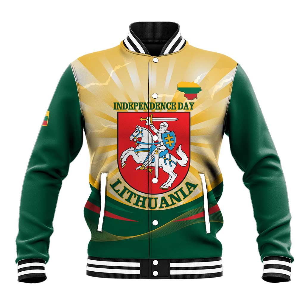 Personalised Lithuania Independence Day Baseball Jacket Coat Of Arms Proud - Wonder Print Shop